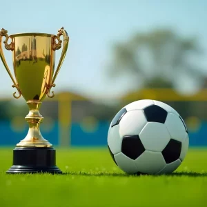 Yağışdan sonra stadion işıqlarını əks etdirən futbol meydançası