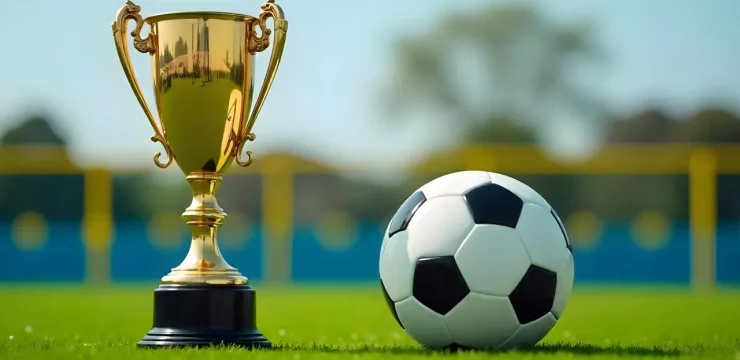 Yağışdan sonra stadion işıqlarını əks etdirən futbol meydançası