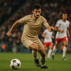An Azerbaijani footballer competes in a decisive moment during a match for his foreign