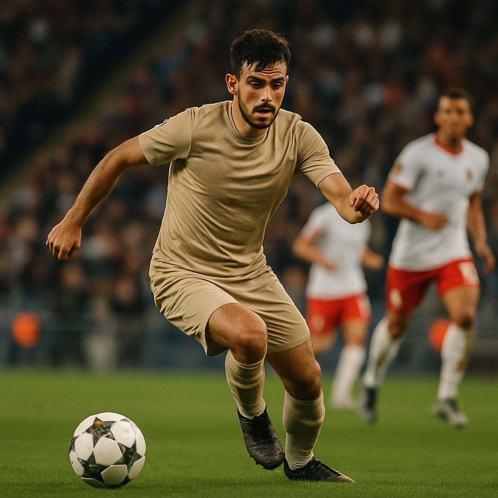 An Azerbaijani footballer competes in a decisive moment during a match for his foreign