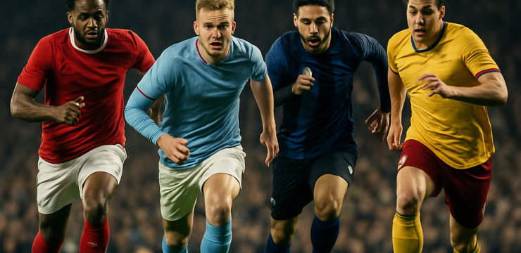 Players battle for the ball in a tense Premier League match as the title
